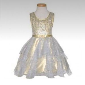 Bonnie Jean Gold Silver Sequin Tulle Christmas Dress